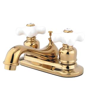 Restoration 4 in. Centerset 2-Handle Bathroom Faucet with Plastic Pop-Up in Polished Brass