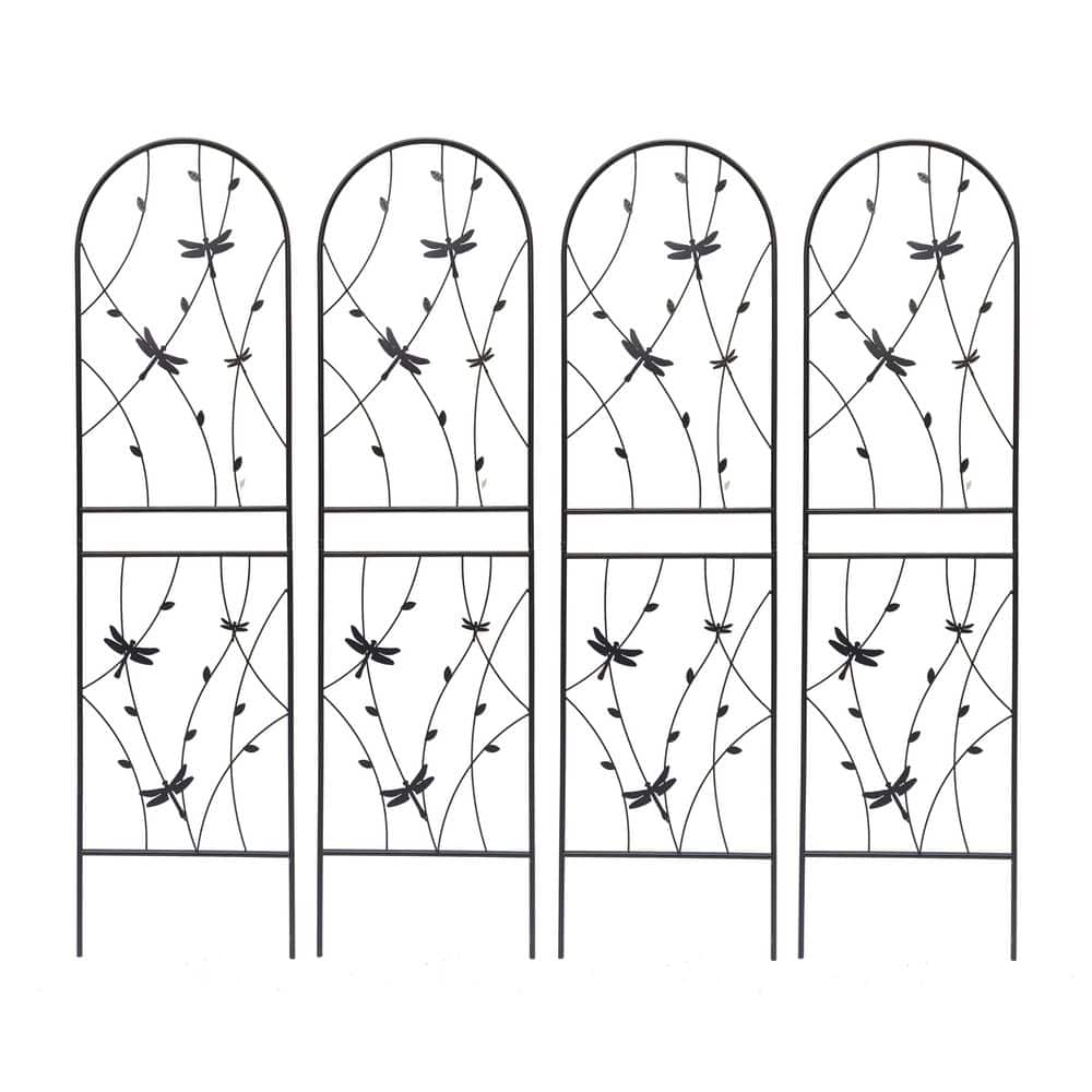 Black 80 in. L x 71 in. H 4 Pack Metal Garden Trellis, Rustproof Trellis with Dragonfly Deco for Outdoor Flower Support price history on PriceWatchPro