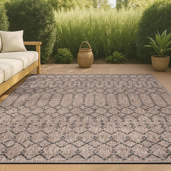 Ourika Moroccan Natural/Black 3 ft. 11 in. x 6 ft. Geometric Textured Weave Indoor/Outdoor Area Rug
