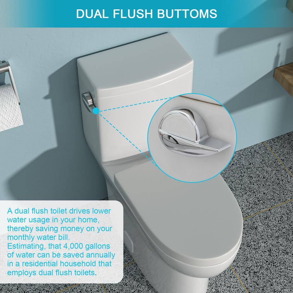 White Ceramic One-Piece Elongated Toilet with Soft-Closing Seat