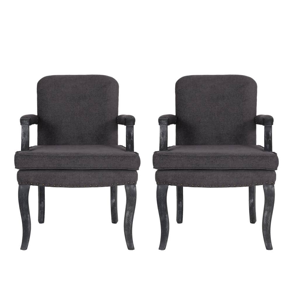 Noble House Ardson Gray Fabric Dining Arm Chairs (Set of 2) 107978