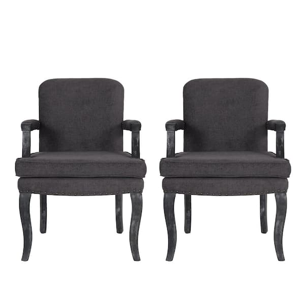 Noble House Ardson Gray Fabric Dining Arm Chairs (Set of 2)