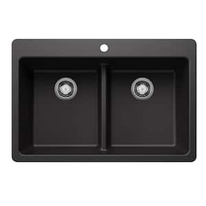 Liven SILGRANIT 33 in. Drop-In/Undermount Double Bowl Granite Composite Kitchen Sink in Anthracite