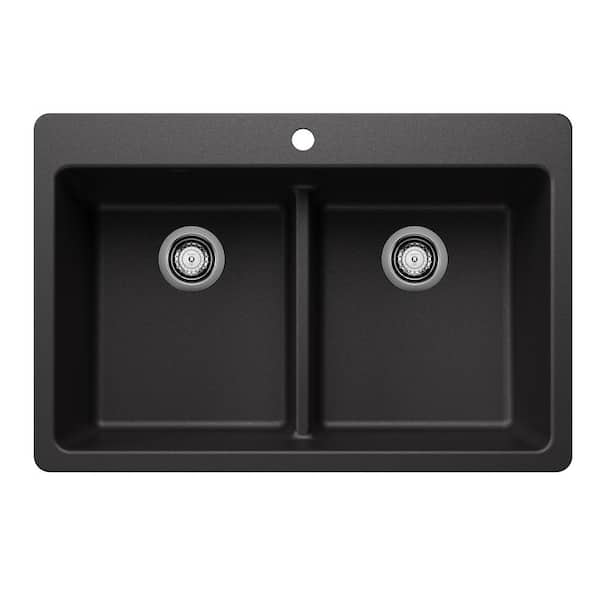Blanco Liven SILGRANIT 33 in. Drop-In/Undermount Double Bowl Granite Composite Kitchen Sink in Anthracite