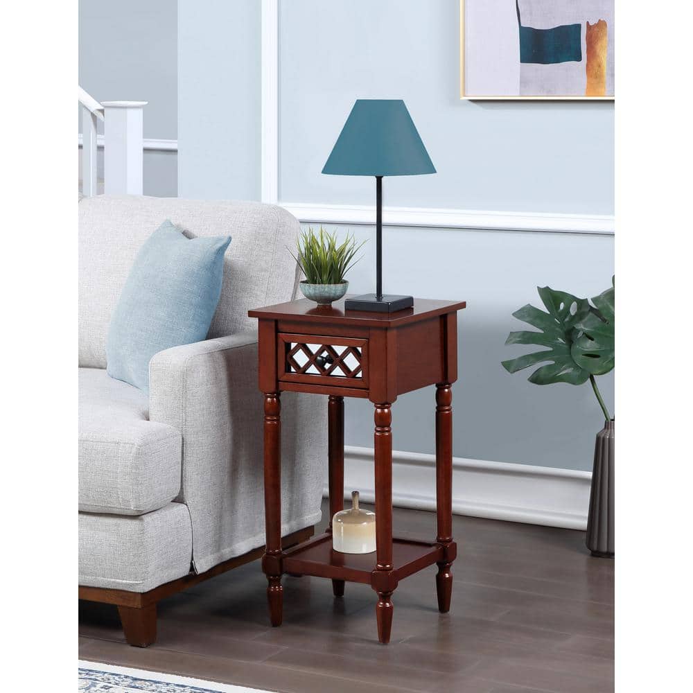 Mahogany Pine Wood and Metal Accent Table with Storage