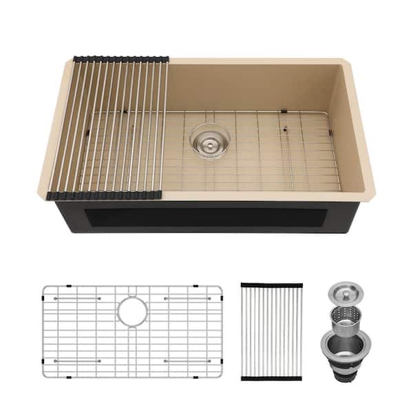 LORDEAR 32 in. x 19 in. Undermount Single Bowl 16 Gauge Stainless Steel Kitchen Sink Nano-Plated Titanium