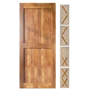 42 in. x 80 in. 5-in-1 Design Early American Solid Natural Pine Wood Panel Interior Sliding Barn Door Slab with Frame