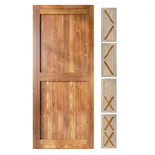 HOMACER 60 in. x 80 in. 5-in-1 Design Early American Solid Natural Pine Wood Panel Interior Sliding Barn Door Slab with Frame