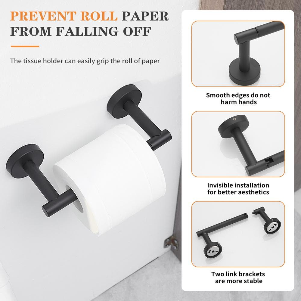 Matte Black 2-Piece Bathroom Hardware Set with Towel Ring