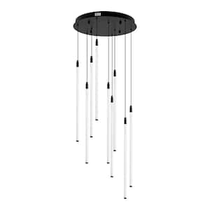 60-Watt 9-Light Black Modern Integrated LED Pendant-Light with Adjustable-Height for Living Room Foyer Attic