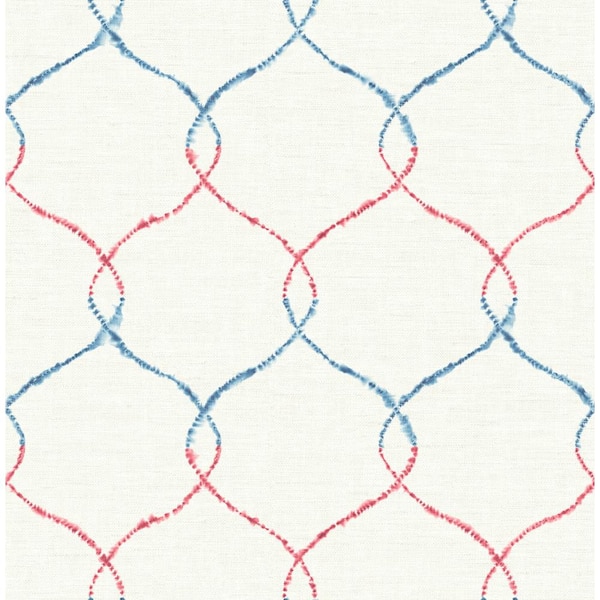Seabrook Designs Shibori Lattice Ogee Royal Blue, Ruby, and Metallic Pearl Paper Strippable Roll (Covers 56.05 sq. ft.)