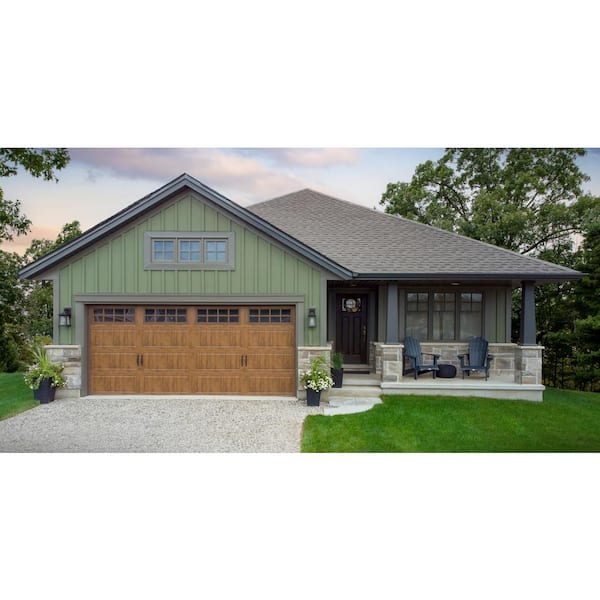 Gallery Steel Long Panel 9 ft x 7 ft Insulated 6.5 R-Value Wood Look Medium Garage Door with SQ24 Windows