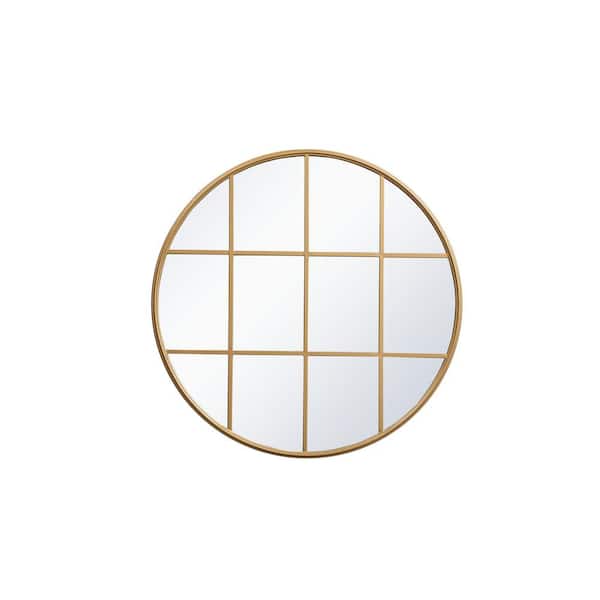 Unbranded Timeless Home 36.25 in. W x 36.25 in. H x Midcentury Modern Windowpane Metal Round Brass Mirror