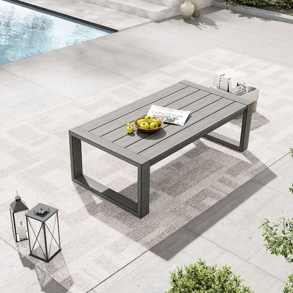 Aluminum Outdoor Coffee Table, Grey Aluminum and Glass 39.25 x