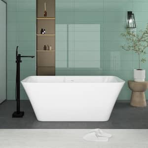 59 in. W x 30 in. D Acrylic Double Slipper Flatbottom Freestanding Soaking Bathtub in White with Drain