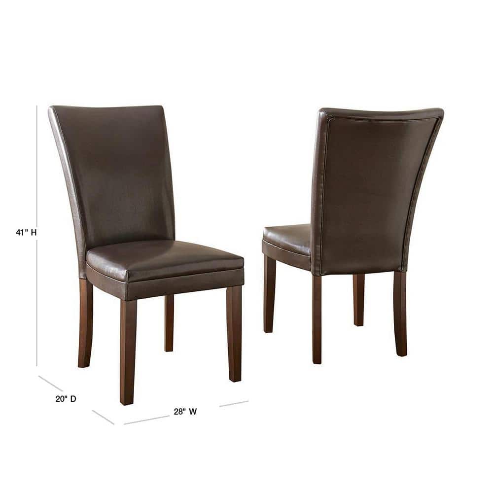Transitional Brown Leather Parsons Side Chair with Memory Foam