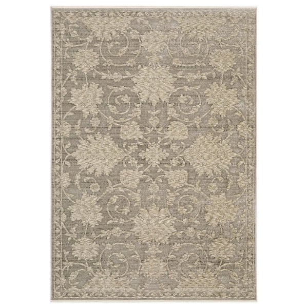2 ft. x 8 ft. Beige Floral Washable Area Rug
