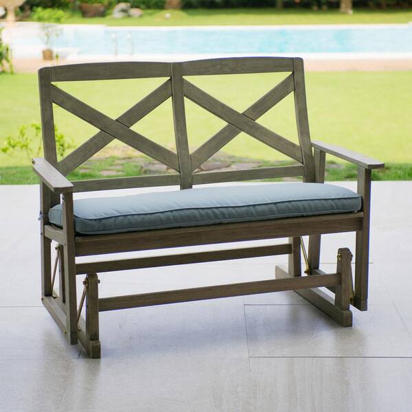 Cambridge Casual Tulle Wood Outdoor Glider Bench With Blue Spruce Cushion 130825 Hw Dw Sp The Home Depot - Patio Glider Bench With Cushions