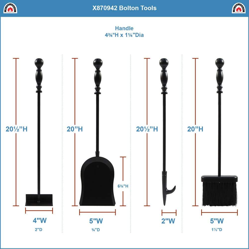 Black Cast Iron 24" Traditional Fireplace Tool Set