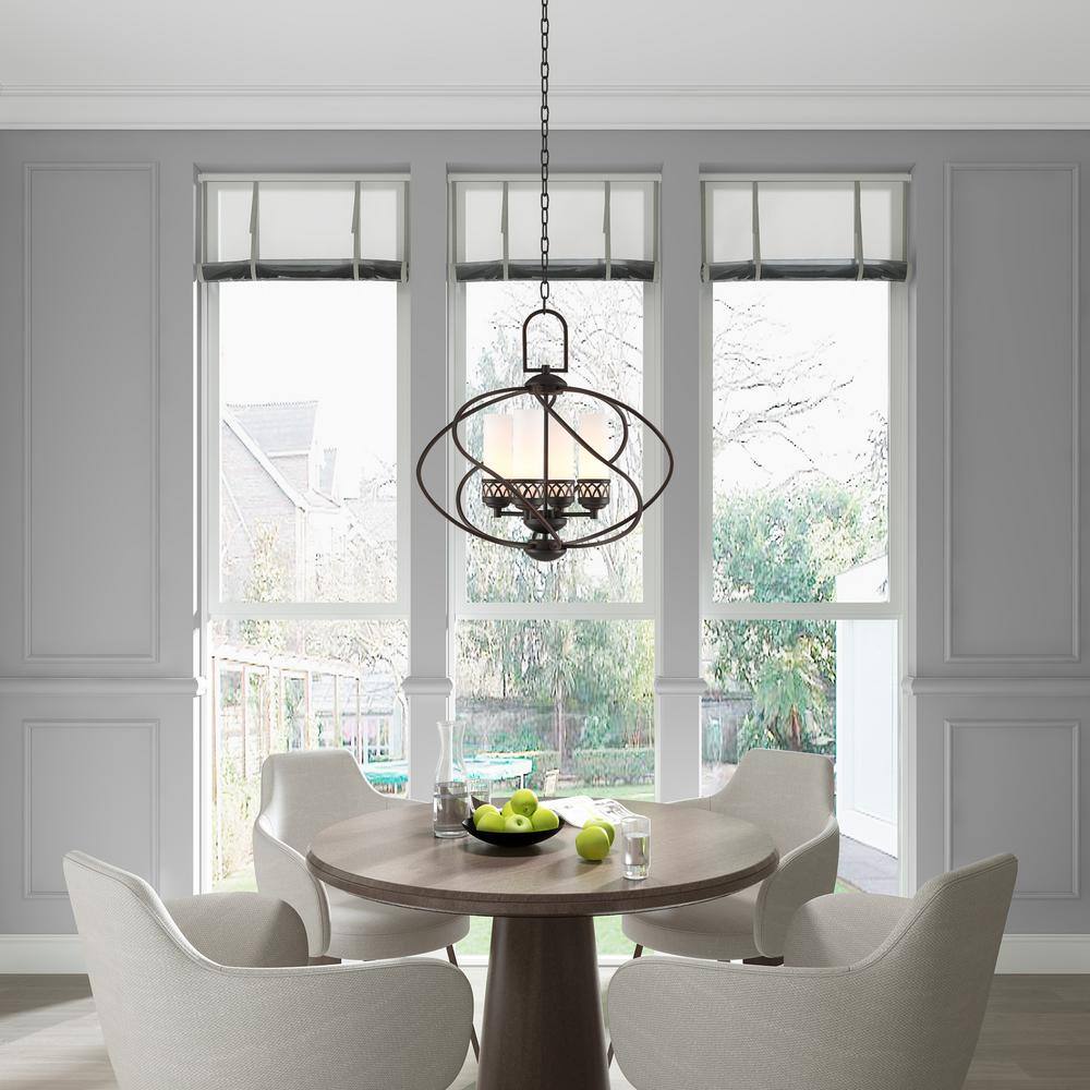 Olde Bronze 4-Light Chandelier with Satin White Glass