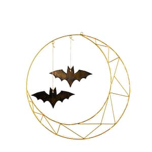24 in. D Champagne Gold Halloween Wall Decor with Metal Bat Decorations and Micro LED Lights