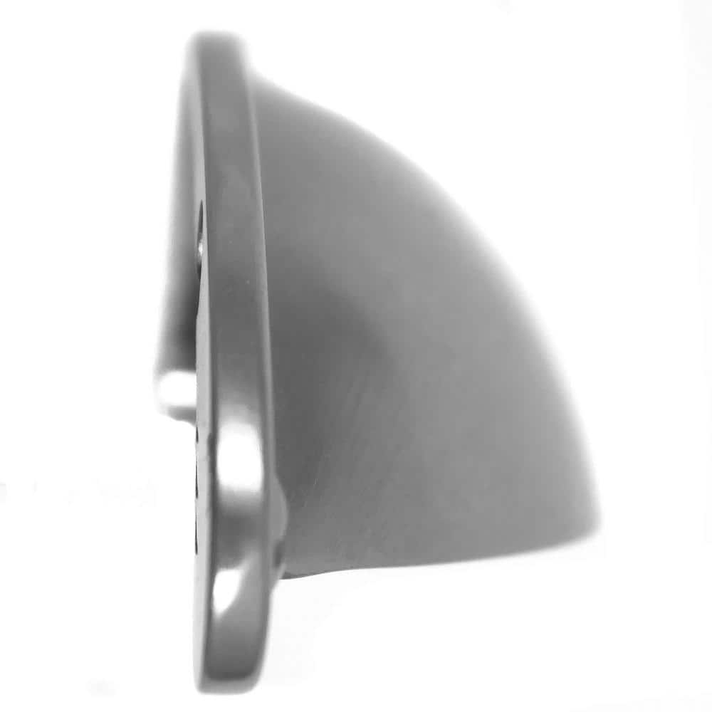 Satin Pewter Brushed Metal Cup Pull with Mounting Hardware