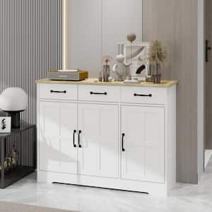 White and Natural Wood 42.71 in. Sideboard and buffet Cabinet with 3 Drawers and 3 Doors