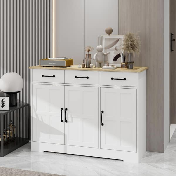 Nestfair White and Natural Wood 42.71 in. Sideboard and buffet Cabinet ...