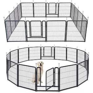 16 Panels Outdoor/Indoor Foldable Dog Playpen Metal Portable Pet/Dog Fence with Lockable Doors (32 in. H x 32 in. W)
