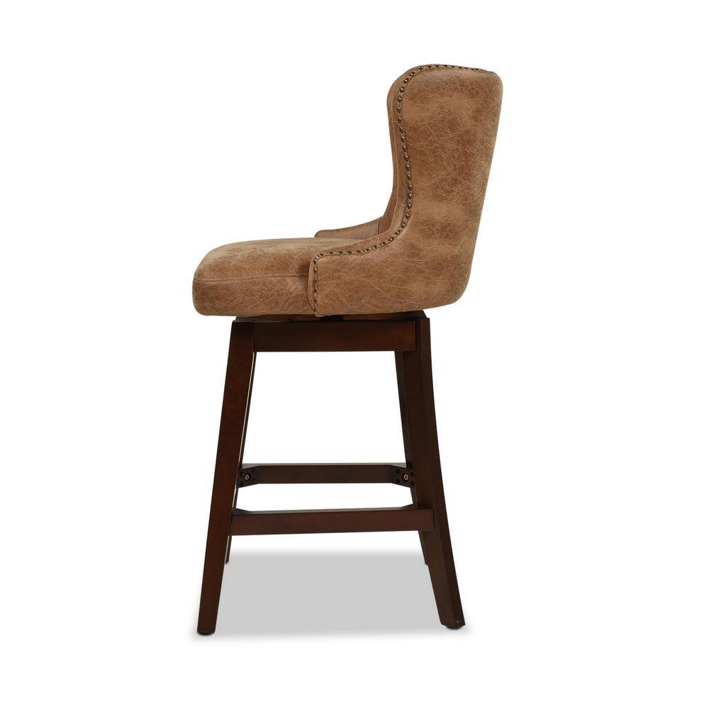 Holmes 360 Swivel High-Back Counter-Height Barstool in Tan Faux Leather