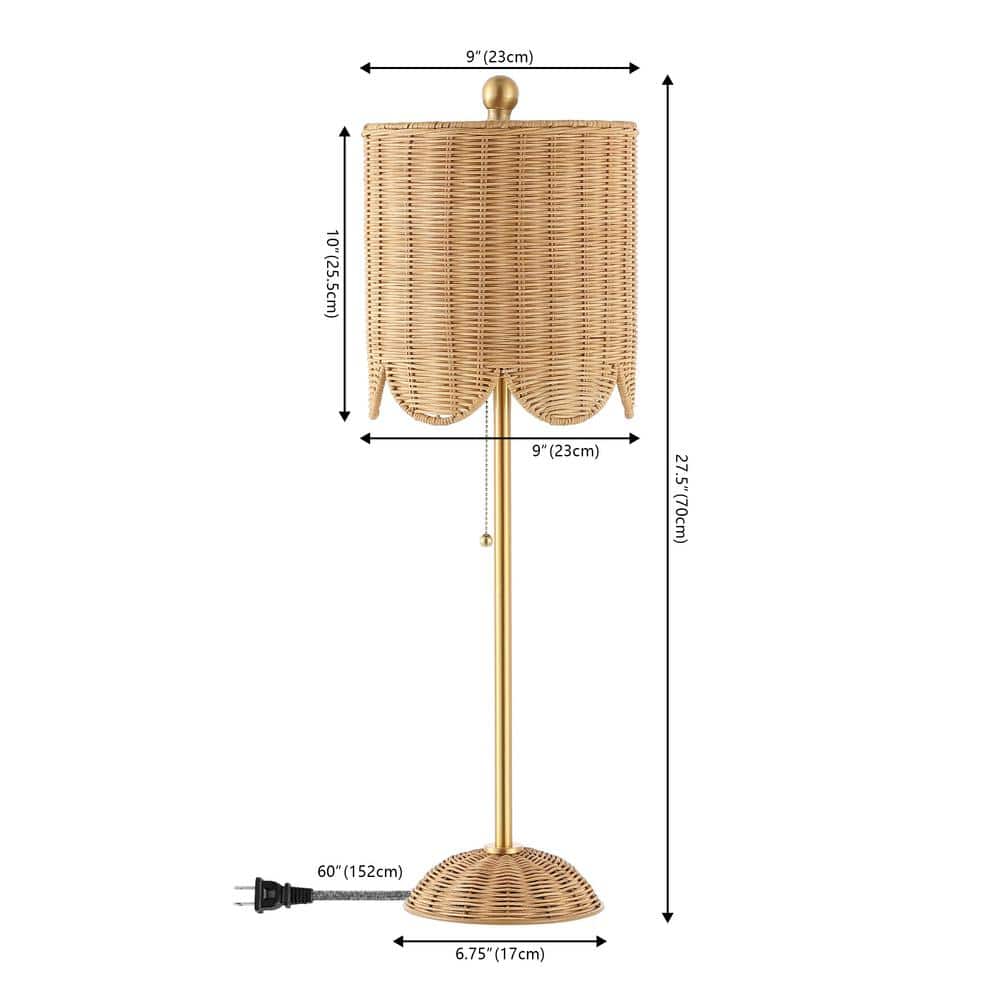 Celerie 27.5" Natural Rattan and Brass Gold LED Table Lamp Set