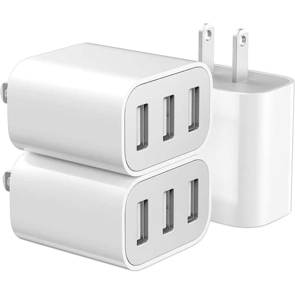 3-Port USB Wall Tap Adapter Cube Brick in White (3 Pack)
