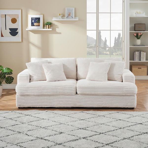 79.33 in Wide Square Arm Fabric Rectangle Modern Upholstered Sofa in White