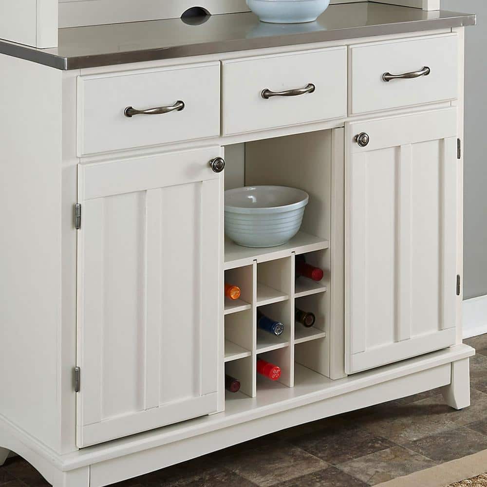 Elegant Off-White Hardwood Buffet Server with Stainless Steel Top