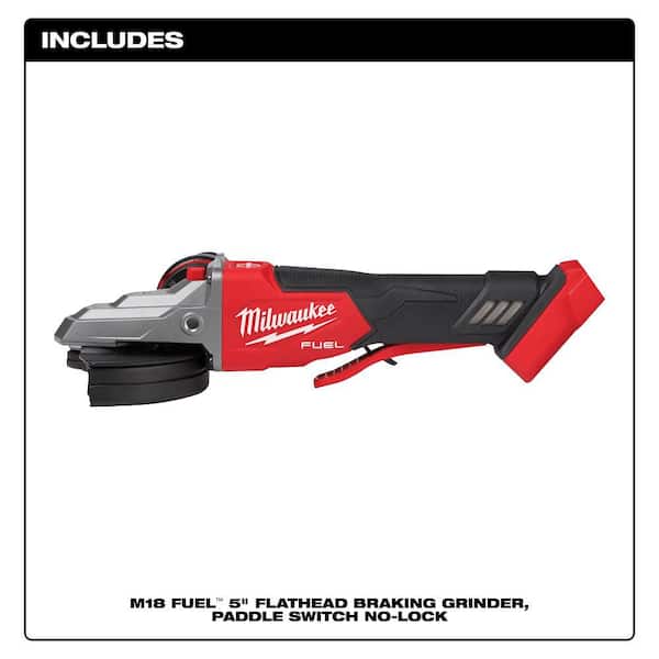 M18 FUEL 18V Lithium-Ion Brushless Cordless 5 in. Flathead Braking Grinder with Paddle Switch No-Lock w/ Impact Driver