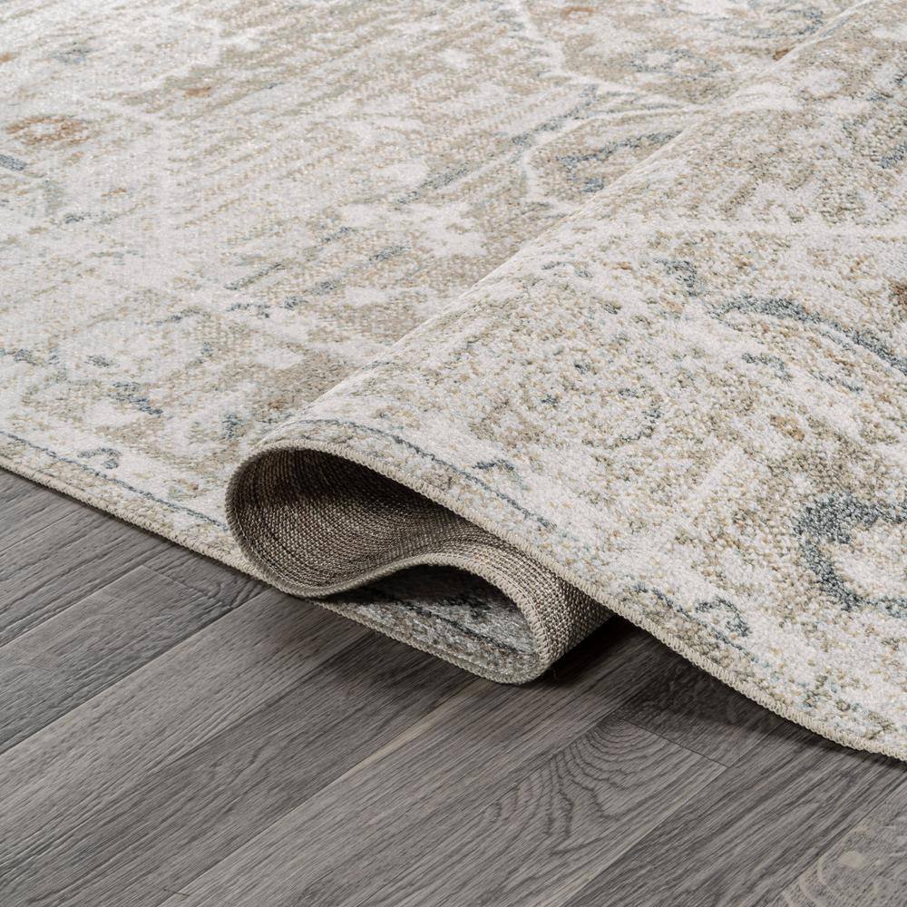 Light Gray and Brown Medallion Washable Synthetic Area Rug 4' x 6'