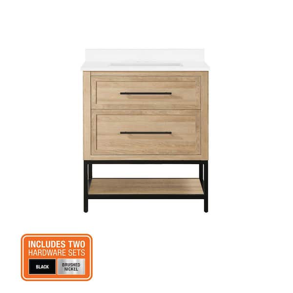 Corley 30 in. Single Sink Weathered Tan Bath Vanity with White Engineered Stone Top (Assembled)