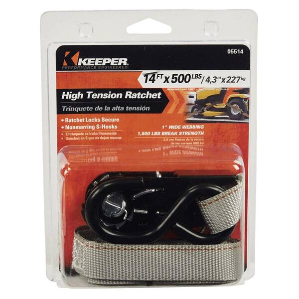 Keeper 1 in. x 14ft. 500 lbs. High Tension Ratchet Tie Down Strap