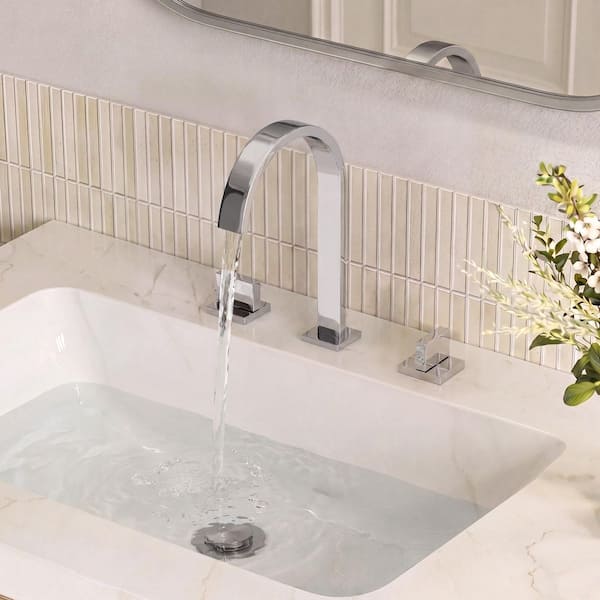 8 in. Widespread Waterfall High-Arc 2 Handle Bathroom Sink Faucet 1.2 GPM 60PSI Pop-Up Drain Included in Polished Chrome