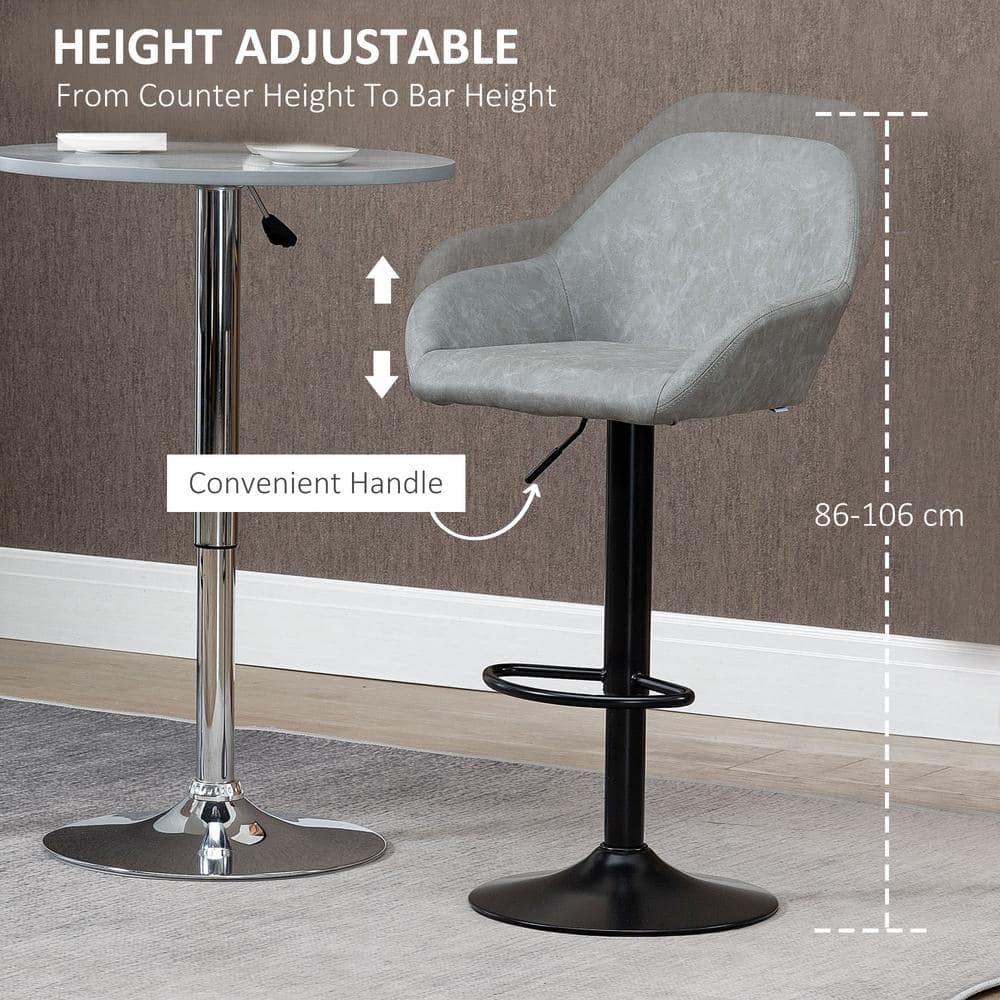 Gray Adjustable Swivel Bar Stools with Flared Arms, Set of 2