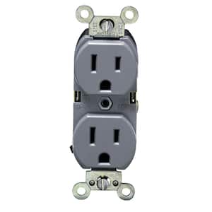 15 Amp Industrial Grade Heavy Duty Self Grounding Duplex Outlet, Gray