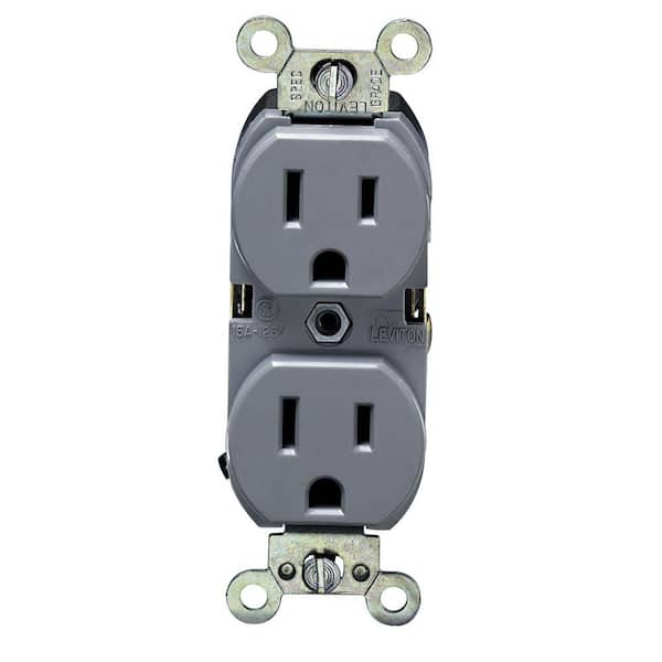 Leviton 15 Amp Industrial Grade Heavy Duty Self Grounding Duplex Outlet, Gray