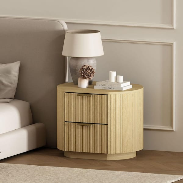 Olivia Modern Natural Oak 2-Drawer 26.5 in. W Nightstand with Gold Handles