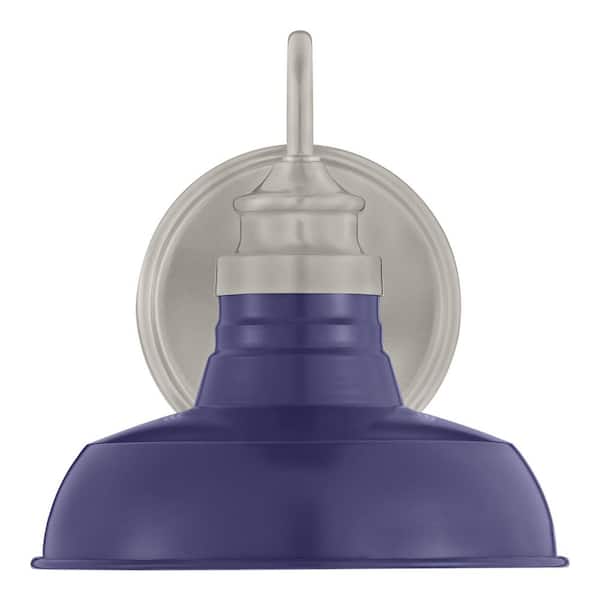 Hampton Bay Elmcroft 7.63 in. 1-Light Brushed Nickel Modern Farmhouse Wall Mount Sconce Light with Cobalt Blue Metal Shade