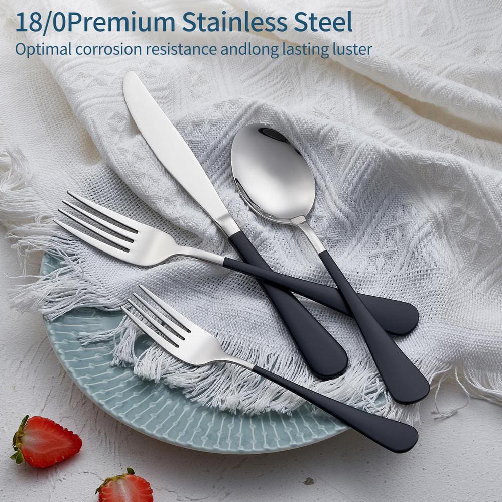 MDEALY 20-Piece Black Silverware Set for 4, 18/0 Stainless Steel Flatware Cutlery Utensils Set, Include Dinner Knives,Dinner Forks,Dinner Spoons,Salad Forks,Teaspoons,Dishwasher Safe
