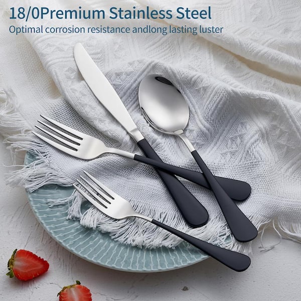 20-Piece Stainless Steel Serving Set Black Handle 18/0 Cutlery Set