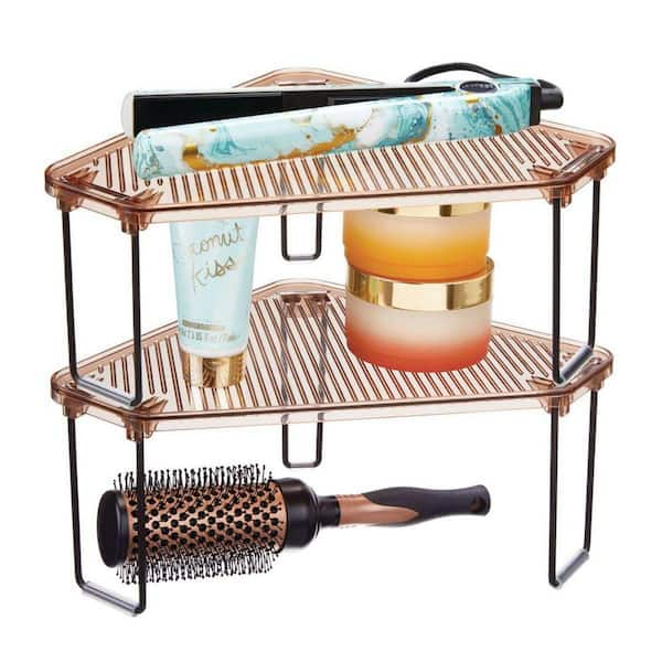 2-Tier Amber & Clear Acrylic Bathroom Storage Rack Makeup Cosmetic Organizer