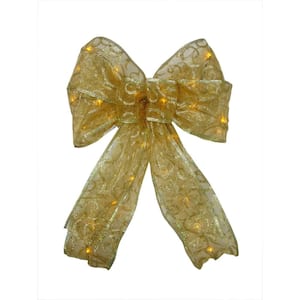 9 in. 36-Light Battery Operated LED Gold Everyday Bow