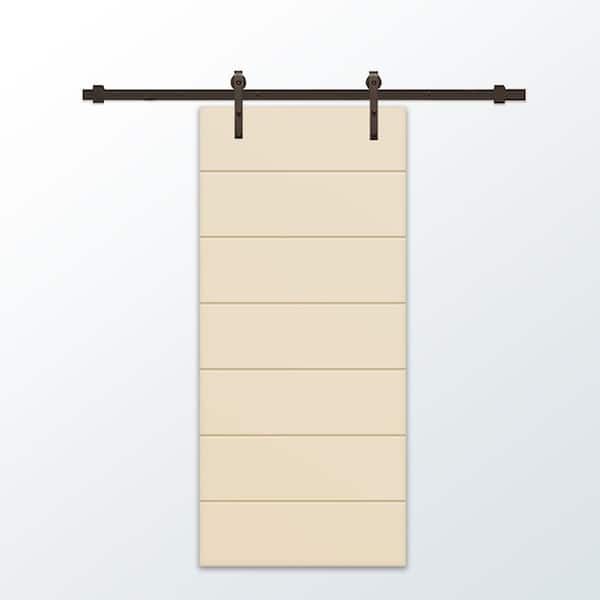 CALHOME 30 in. x 96 in. Beige Painted Composite MDF Paneled Interior Sliding Barn Door with Hardware Kit