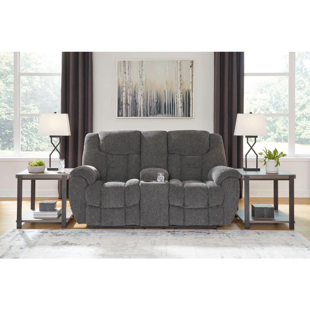 Foreside 76 in. Solid Polyester 2 Seat Reclining Loveseat with Console in Gray price history on PriceWatchPro